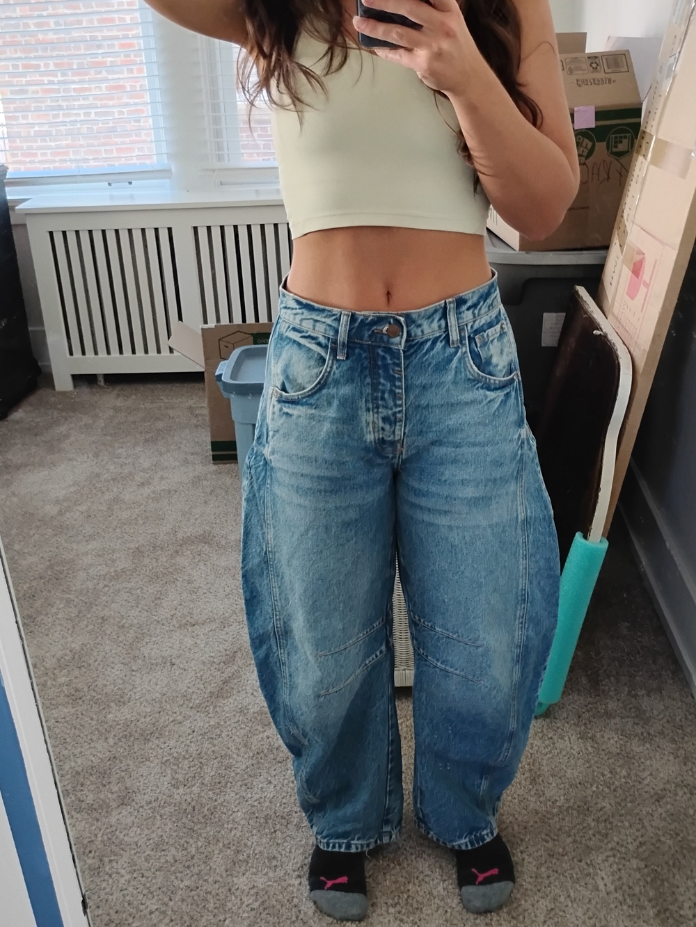 We The Free Washed Light Blue Good Luck Barrel Leg Jeans